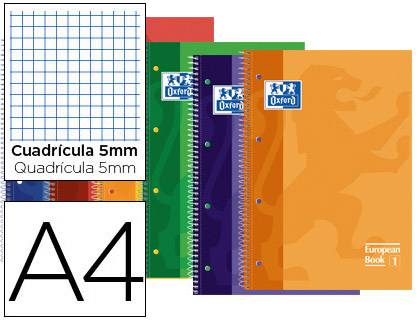 Cuaderno espiral 5X5 A4 90g 80h T/E microperforado Europeanbook 1 Oxford