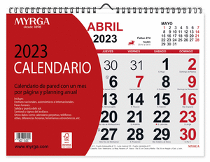 Calendario A4 clasico mensual espiral 2023 Myrga