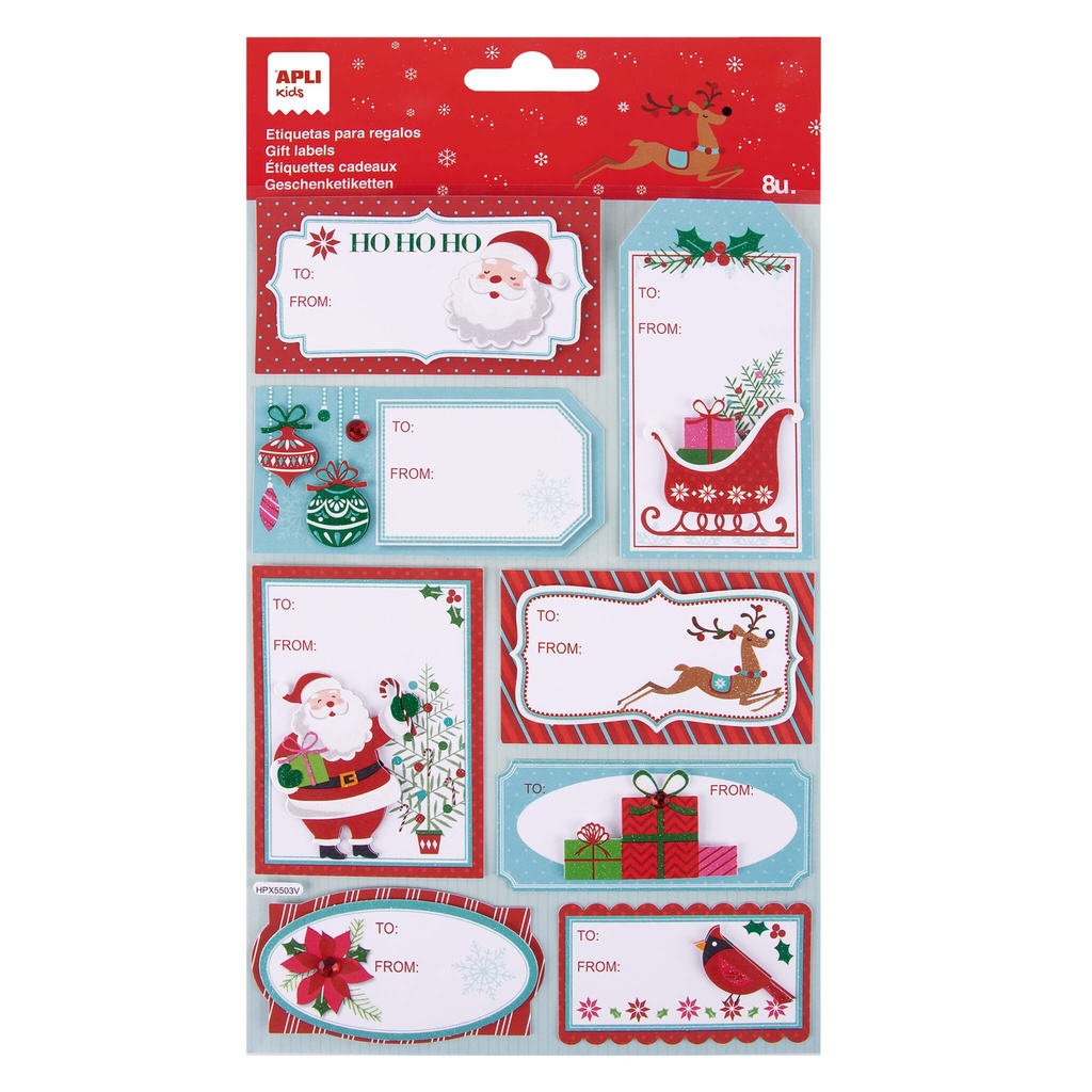 Etiquetas regalo Navidad 1h 8uds Papa Noel Apli