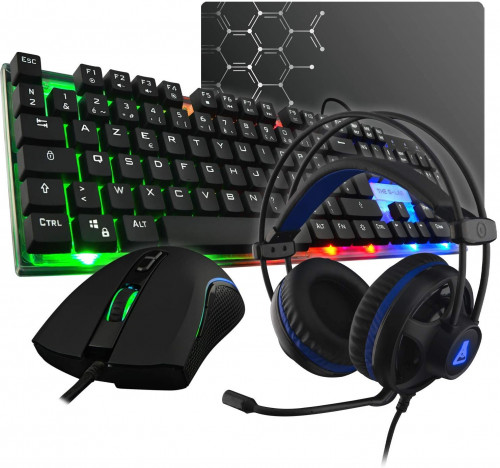 The G-Lab Combo Gallium E-Pack Gaming 4 en 1 - Teclado Gaming QWERTY – Incluye Ñ-Retroiluminado, Ratón Gaming de 2400 dpi, Auriculares Gaming, Alfombrilla de Ratón Antideslizante