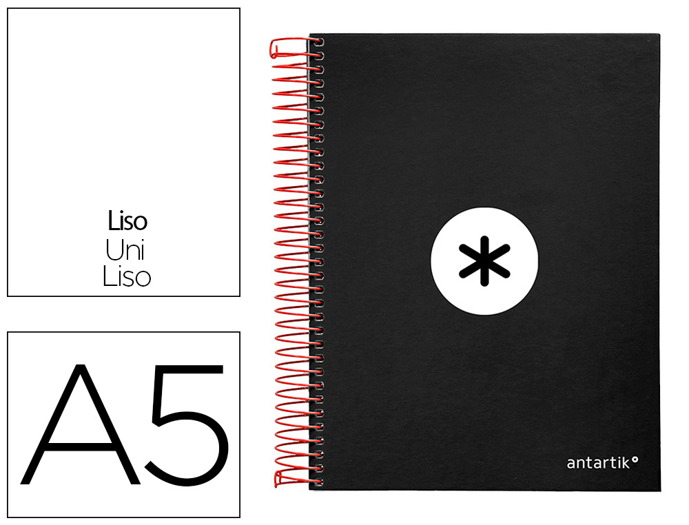 Cuaderno espiral Liso A5 100g 120h 5B 6T T/F Antartik