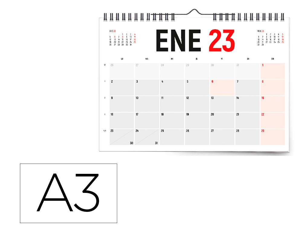 Calendario pared liderpapel 2023 42x29,7 cm papel 70 gr.