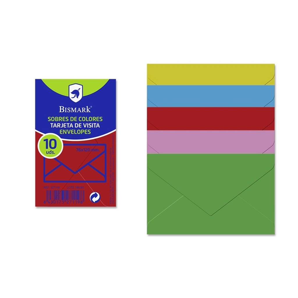Sobres 76X120mm 90g 10uds colores surtidos Bismark