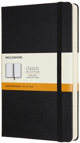 [QP060EXP] Cuaderno Clásico con Páginas Rayadas, Tapa Dura y Goma Elástica, Color Negro, Tamaño Grande 13 x 21 cm, 240 Páginas Moleskine