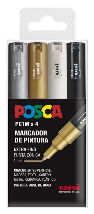 [182634669] MARCADORES UNI POSCA PC1M PACK 4C GSWB