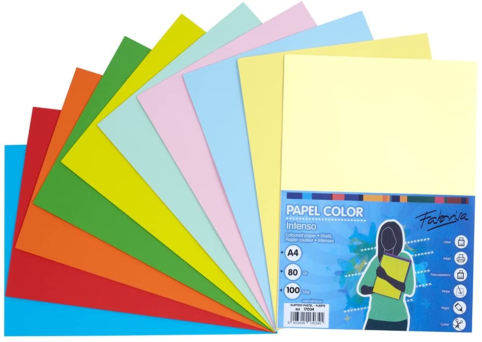 [17034] PAPEL A4 80G 100H COLORES FUERTE Y PASTEL FAB