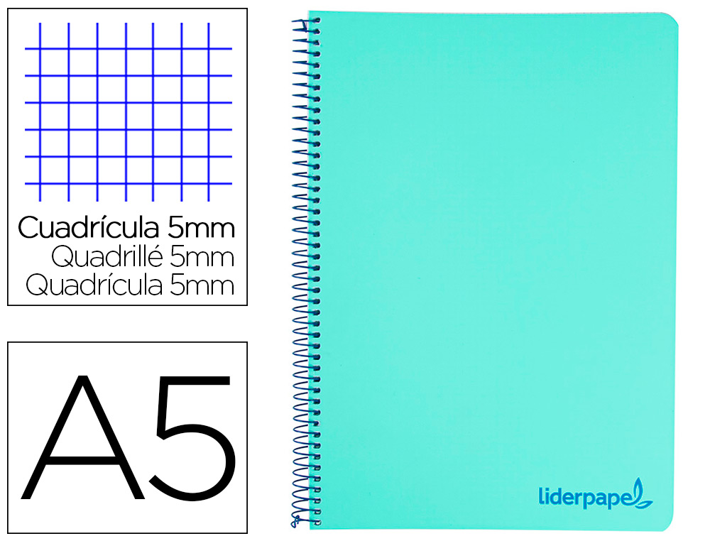 Cuaderno espiral 5X5 A5 90g 120h 5B T/P Liderpapel