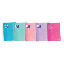 Cuaderno espiral 5X5 A4+ 90g 80h T/D microperforado colores pastel Oxford