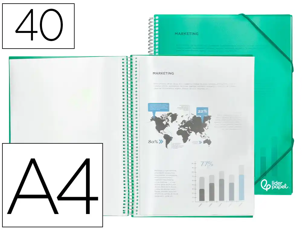 Carpeta espiral 40 Fundas A4 Liderpapel