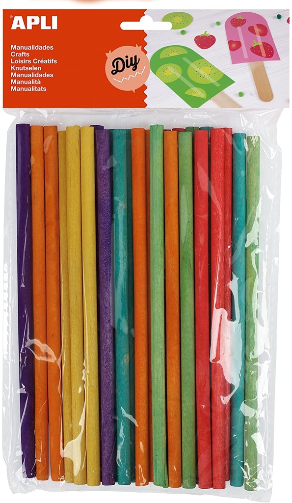 [13482] Palos redondos madera 25uds colores surtidos Apli