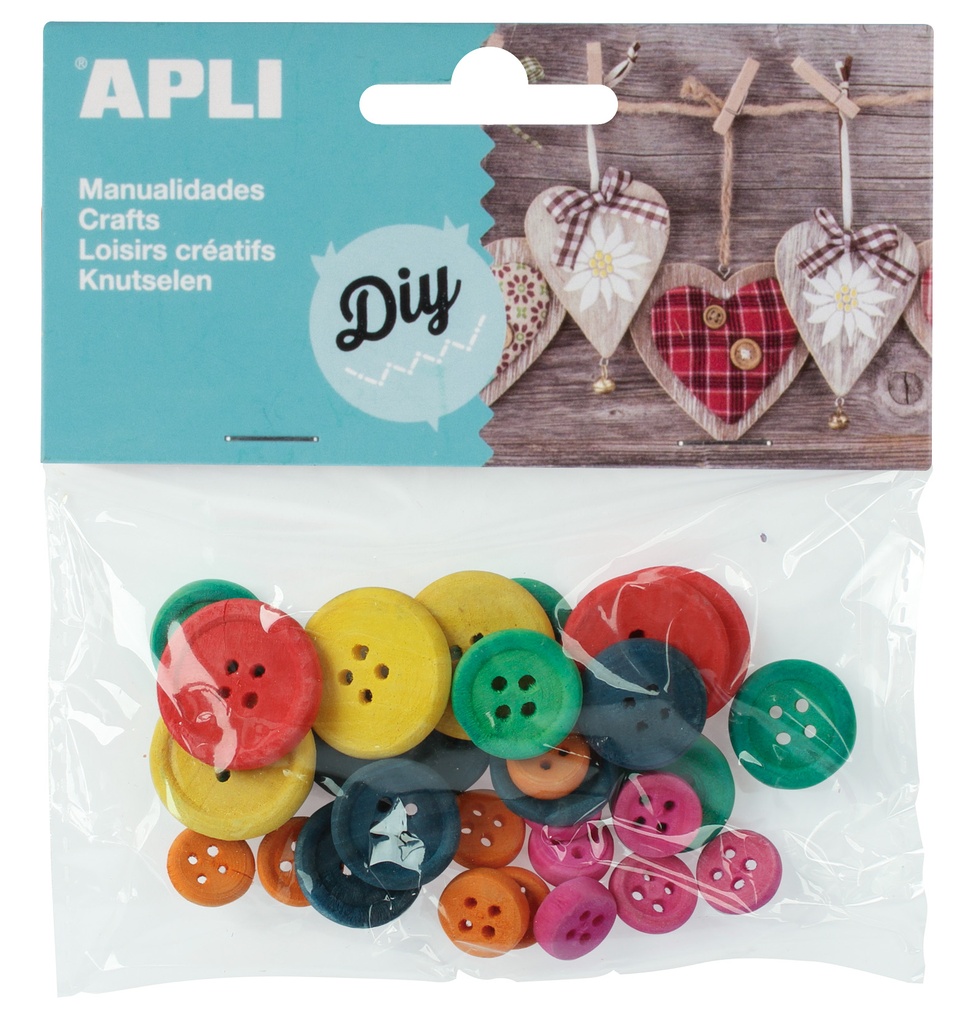 [13481] Botones madera 30uds colores surtidos Apli