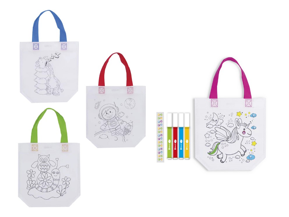 [329710] BOLSA PARA COLOREAR + 4 ROTULADORES LAVABLES y STI