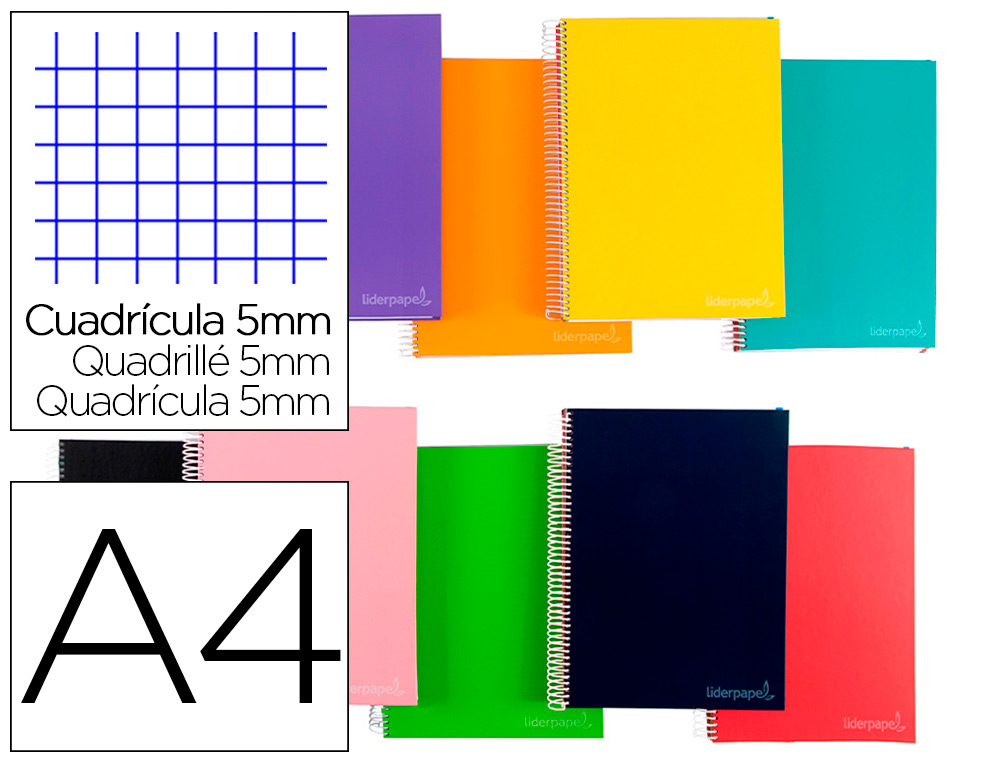 Cuaderno espiral 5X5 A4 75g 140h 5B 4T T/D Liderpapel