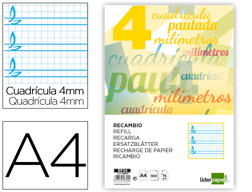 [RF24] Recambio 4x4 pautaguia Fº 75G 100H Liderpapel