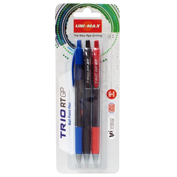 [TRIO RTGP SUR] Bolígrafo Tinta Viscosidad Extrema Plus Office Trio GP Colores Surtidos Blíster /3 ud.