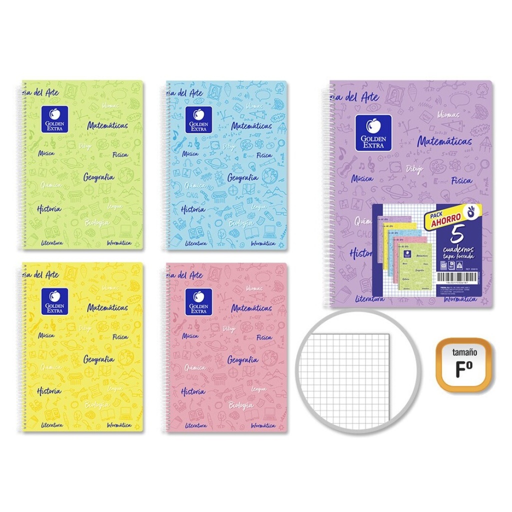 [330618] Cuaderno espiral 4X4 Fº 90g 80h T/D asignaturas Golden