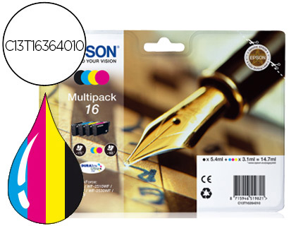[C13T16364012] Tinta Epson 16XL Original Pack negro cian magenta amarillo