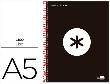 Cuaderno espiral Liso A5 100g 120h 5B 6T T/F Antartik