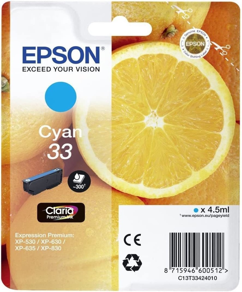 [C13T33424022] Tinta Epson 33 Original T3342 cian RF+AM