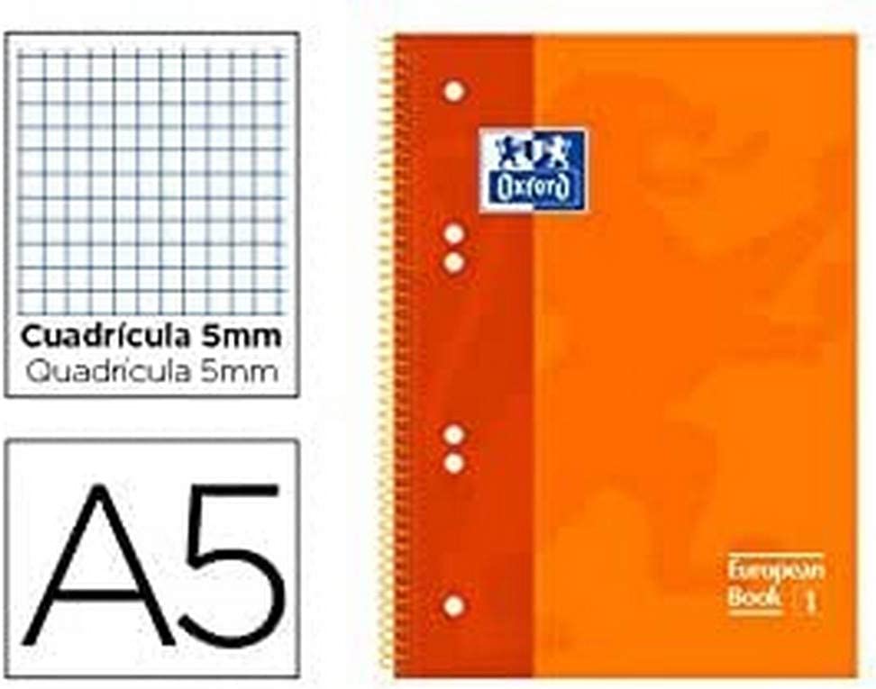 [100430568] Cuaderno espiral 5X5 A5 90g 120h 4B Microperforado 6T T/D colores surtidos Oxford