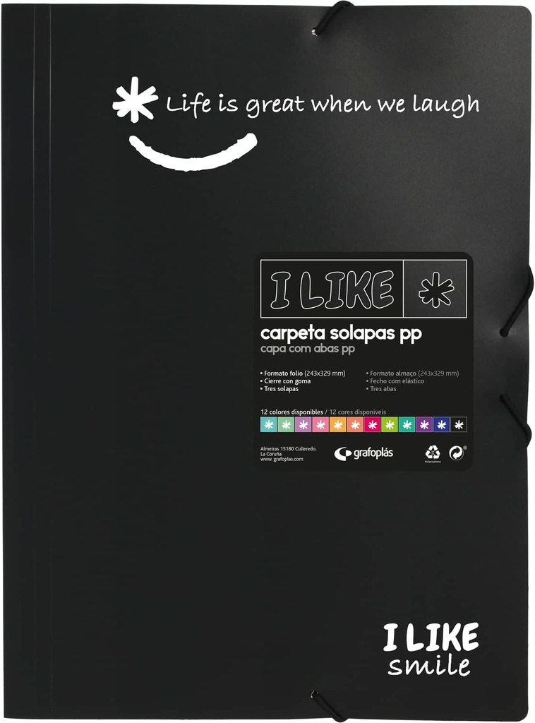 Carpeta gomas Fº 3 solapas plastico colores