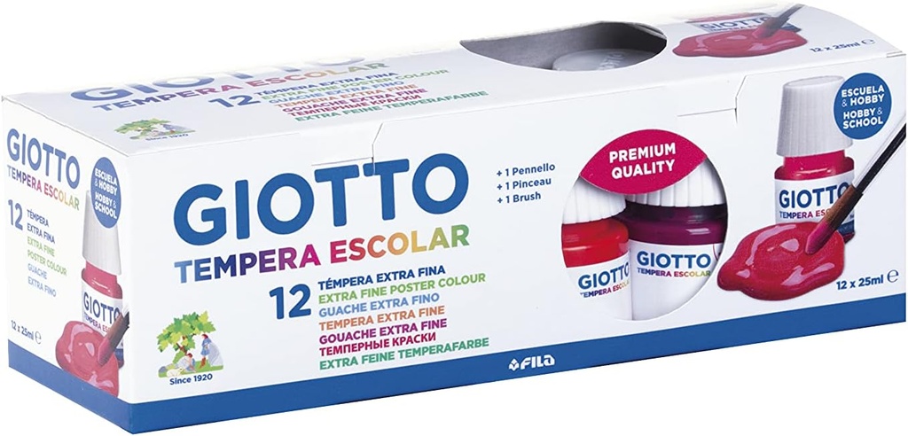 [F356700] Tempera escolar 25ml 12 colores + pincel Giotto
