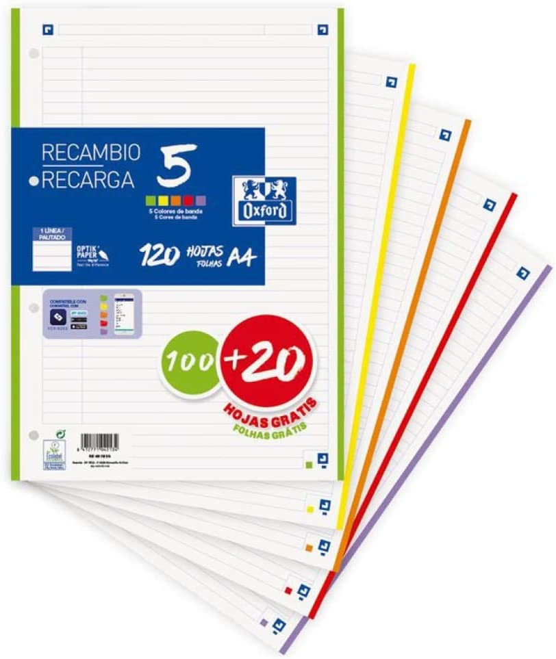 [400158519] Recambio 1L A4 90g 100+20h 5B 4T colores vivos Oxford