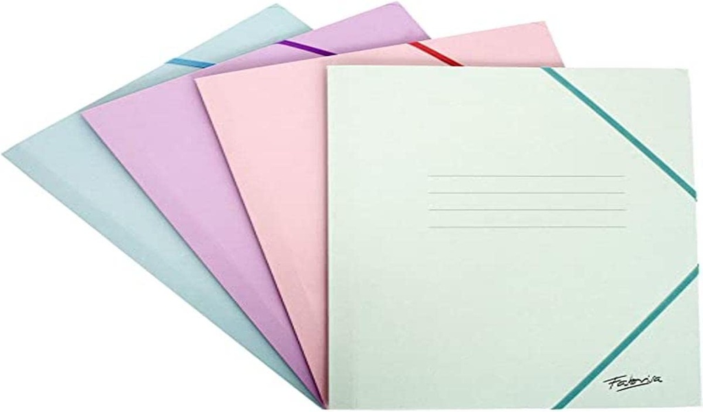 [17877] Carpeta gomas Fº 3 solapas carton colores surtidos  pastel 4uds Fabrisa