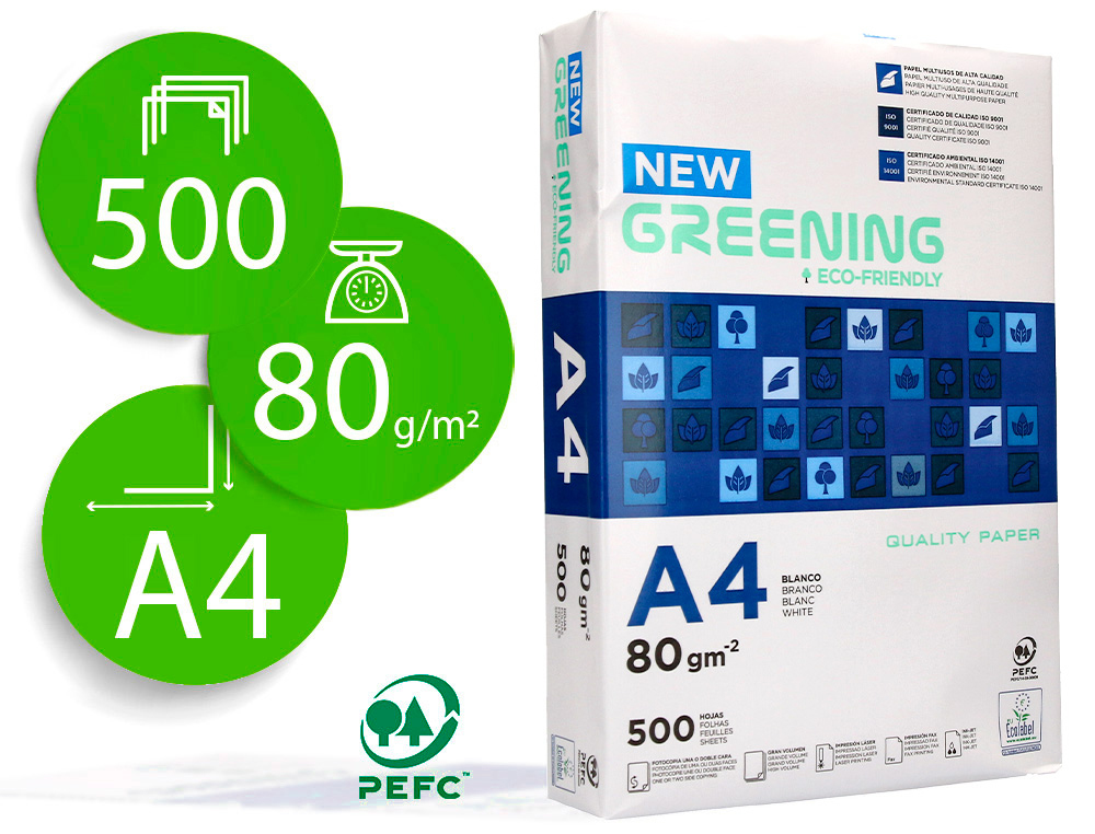 [FT01] Papel fotocopiadora greening din a4 80 gramos paquete de 500 hojas.