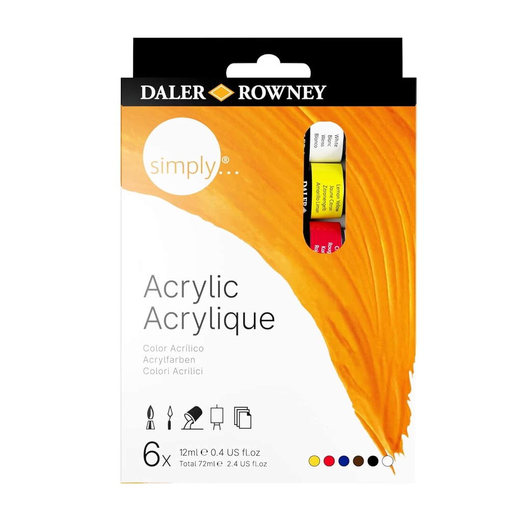 [D126500006] Pintura Acrílica Simply 6uds colores surtidos 12ml Daler Rowney