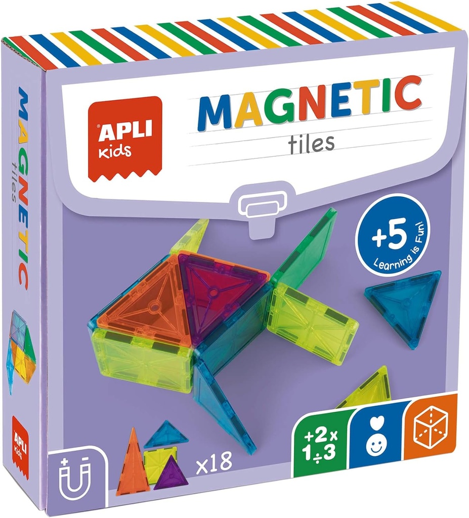 [19419] Juego educativo de construcción con piezas magnéticas transparentes, imanes con formas geométricas para crear figuras 3D Apli +5