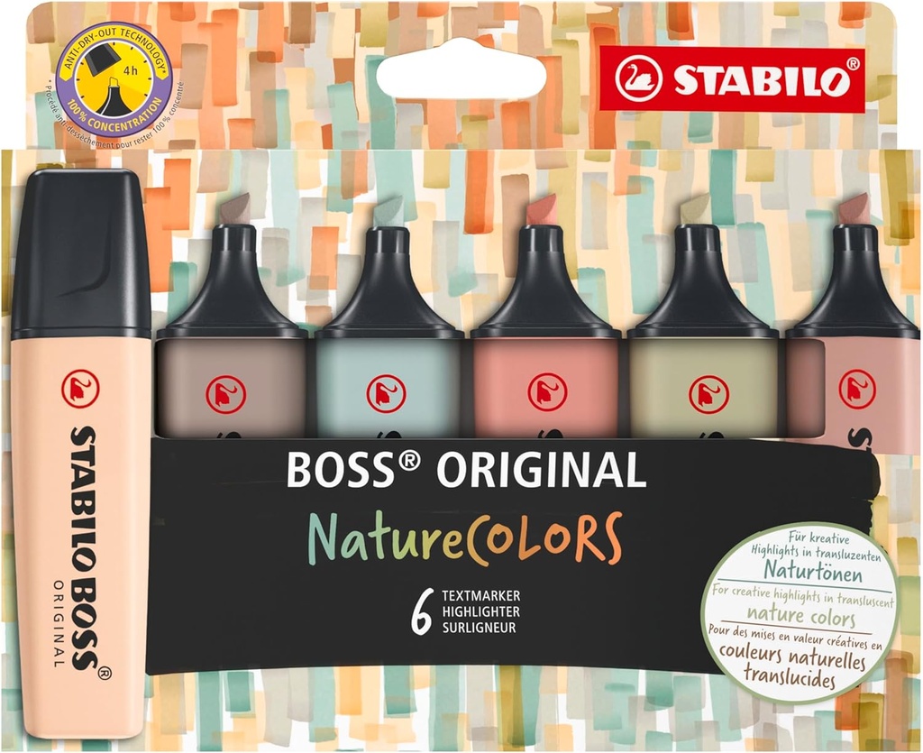 [70/6-2-2] Marcador fluorescente Boss Stabilo 6uds natureColors