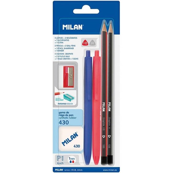 [BYM10336] Blister 2 bolígrafos p1 (azul/rojo), 2 lapices grafito HB y h, goma 430 y sacapuntas