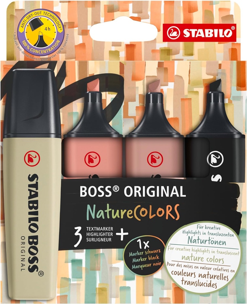 [70/4-2-3] Marcador fluorescente Boss Stabilo 4uds natureColors (copia)