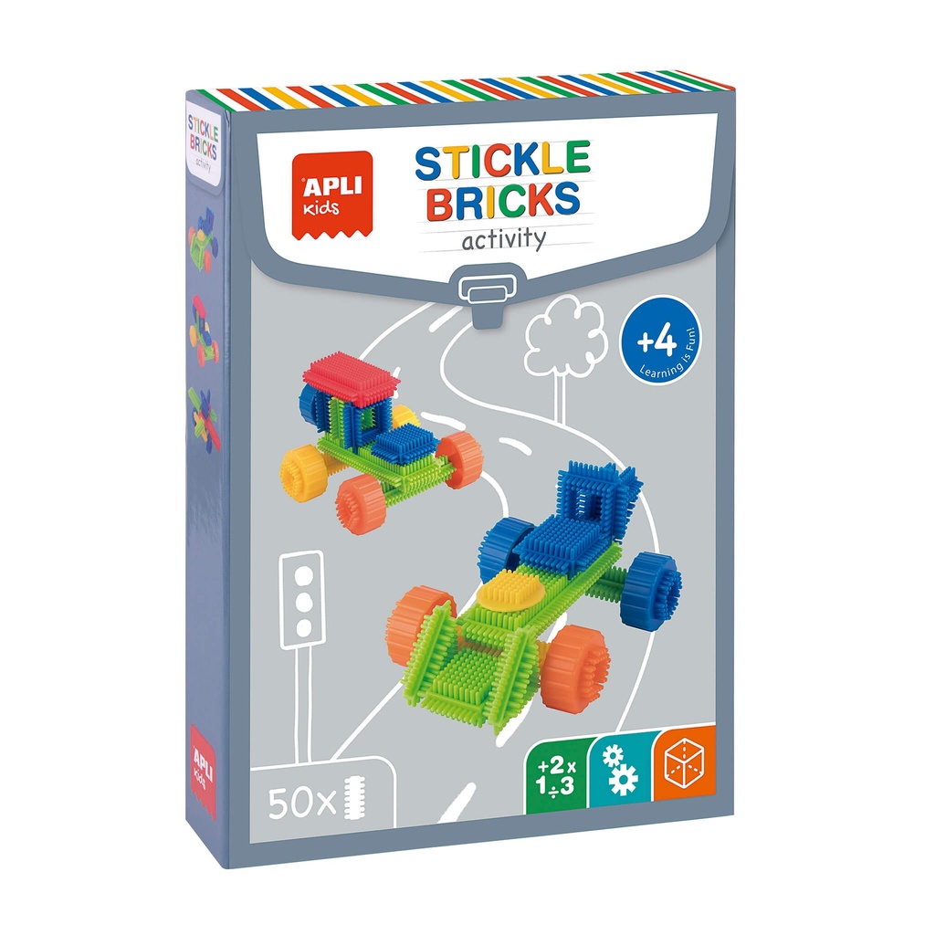 [19159] Juego de construcción Stickle Bricks - 50 piezas para construir vehículos y personajes - Incluye 8 fichas +4a Apli
