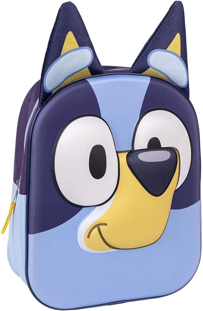 [2100004869] Mochila Escolar Infantil de Bluey - Color Azul - 25x31x10 cm - Fabricada en Poliéster y EVA - Mochila Pequeña con Cierre de Cremallera y Asas Regulables - Producto Original Diseñado en España
