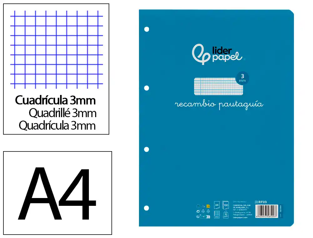 [RF23] Recambio 3X3 pautaguia A4 75g 100h 4T Liderpapel