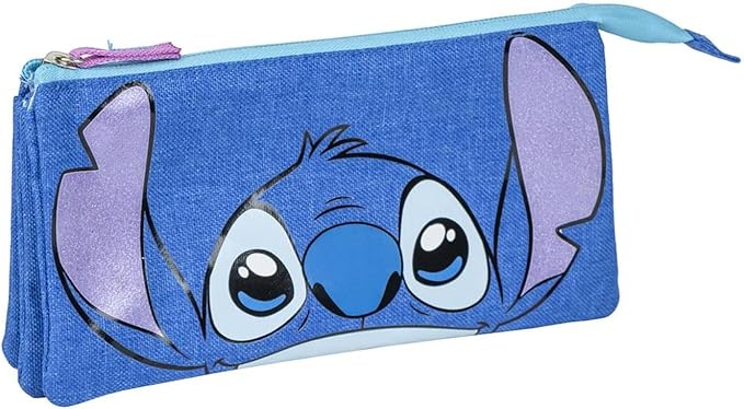 [2700001132] Portatodo Stitch Disney triple 22,5×21,5x2cm  Color Azul Versátil y Duradero - Producto Original Diseñado en España