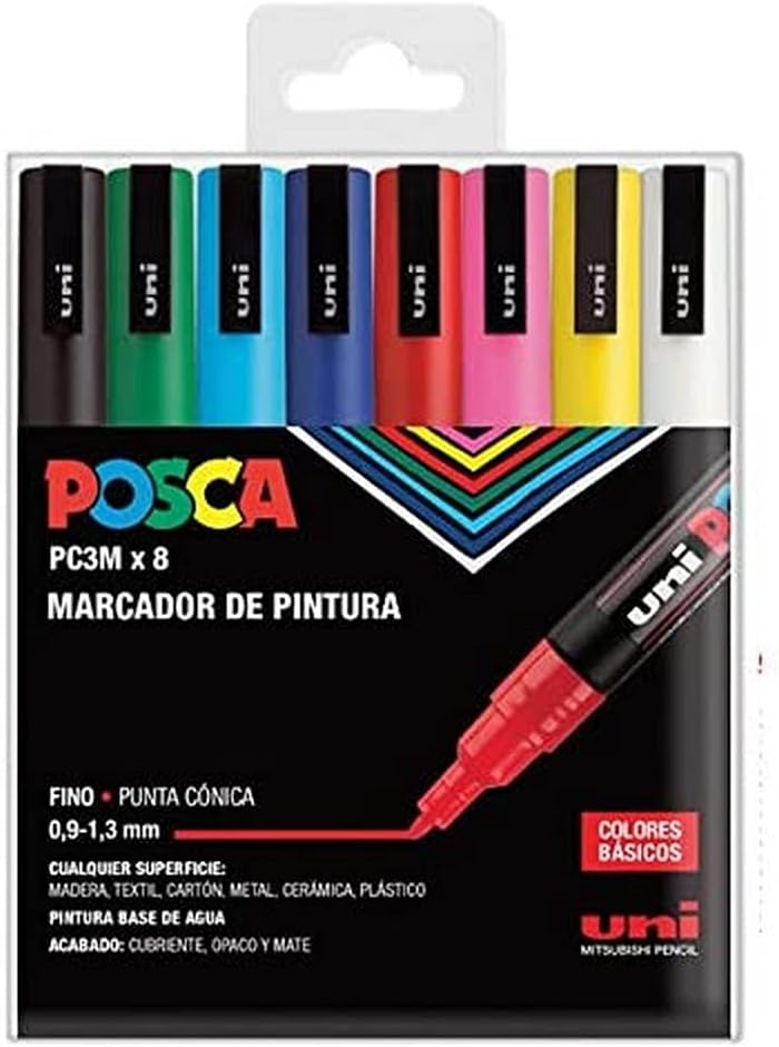[182634670] Marcador PC3M 0.09-1.3mm conica 8uds colores basic Posca