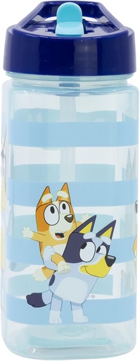 [90094] Botella de agua reutilizable cuadrada con pajita incorporada de 510 ml de Bluey