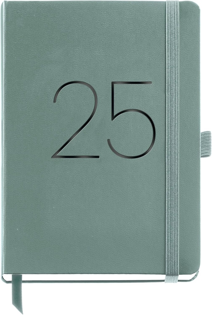 [MR22265] Agenda 2025, Agenda anual 155x213 mm, Agenda semana vista, Cubierta flexible símil piel cosida, Cierre goma, Bolsillo interior, Papel 80 g/m², Español, Inglés y Portugués, Verde Miquelrius