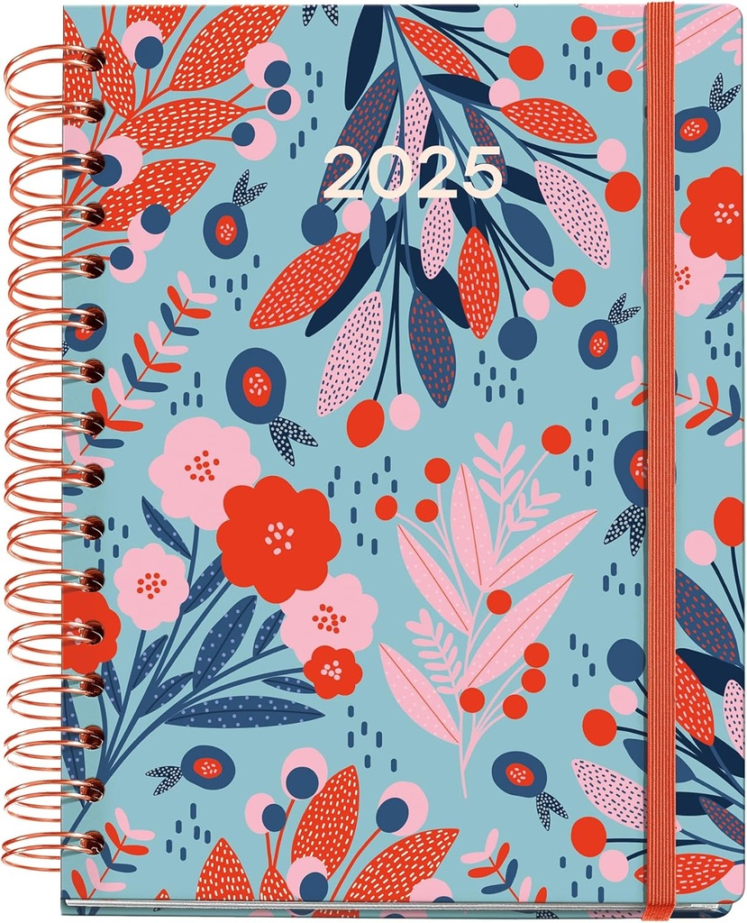 [MR34288] Agenda 2025, Agenda anual 160x218 mm, Agenda semana vista, Doble espiral, Cubierta cartón plastificado, Papel 100 g/m², 6 idiomas, Stickers, Diseño exclusivo Printed Picnic, Red Miquelrius