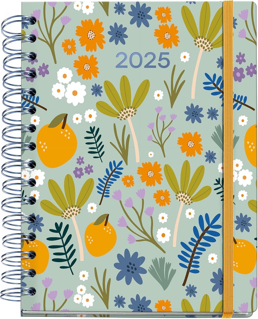 [MR34289] Agenda 2025, Agenda anual 160x218 mm, Agenda semana vista, Doble espiral, Cubierta cartón plastificado, Papel 100 g/m², 6 idiomas, Stickers, Diseño exclusivo Printed Picnic, Lemon