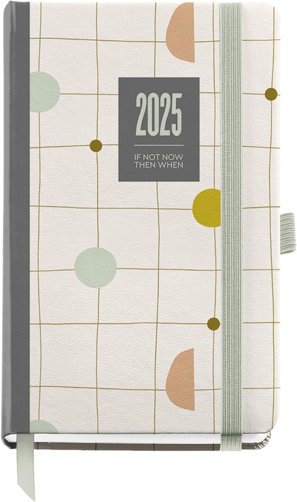 [MR31258] Agenda 2025, Agenda anual 90x140 mm, Agenda día página, Cubierta cartón forrado plastificado, Espiral, Cierre goma elástica, Papel 80 g/m², Español, Inglés y Portugués, Silvia Miquelrius