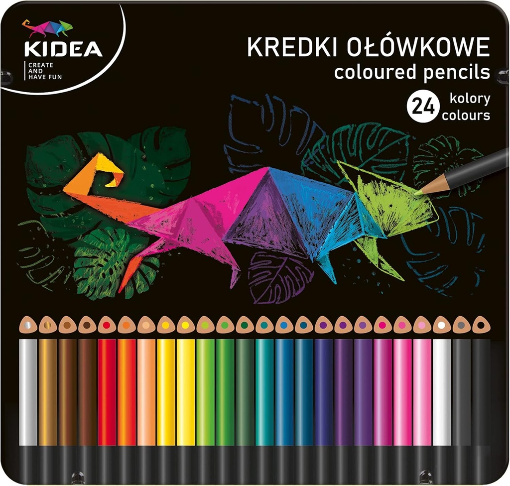 [KTMP24KA] Lapices colores 24uds triangulares caja metálica Kidea