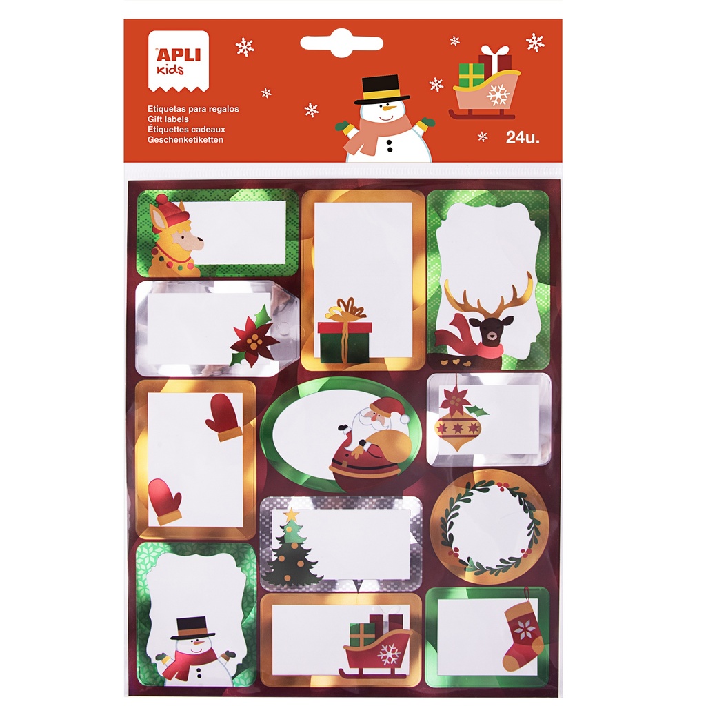 [19607] Etiquetas regalo Navidad 2h 24ds Copo de nieve Apli