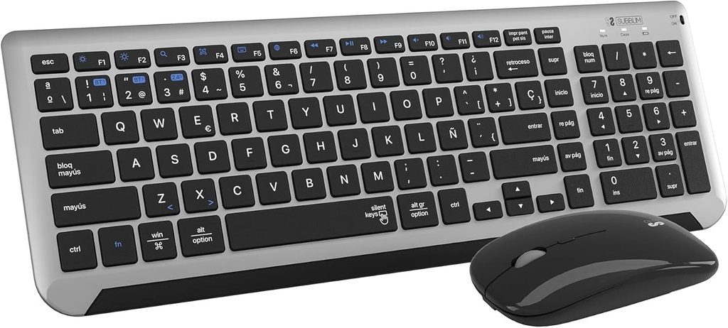[SUBKBC-DCEP20] eclado con Ratón Bluetooth + 2.4G Combo Dual Prestige Extendido Gris/Negro Subblim
