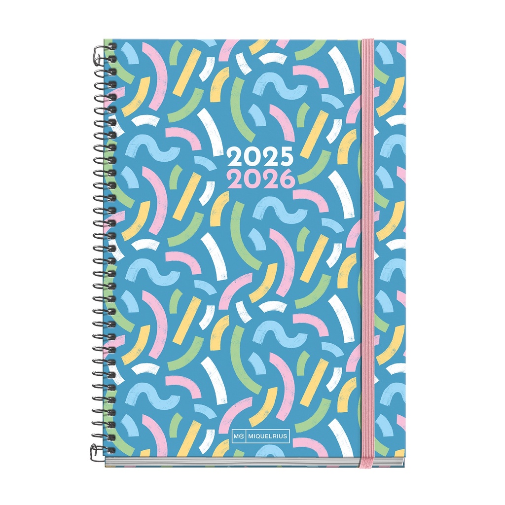 [MR26917] Agenda Escolar 25-26, Planificador 10 Meses: Septiembre 2025 a Junio 2026, Tamaño 154 x 215 mm, Semana Vista, Espiral Metálico, Cubierta Cartón Forrado, Cierre con Goma, Español-Inglés Miquelrius