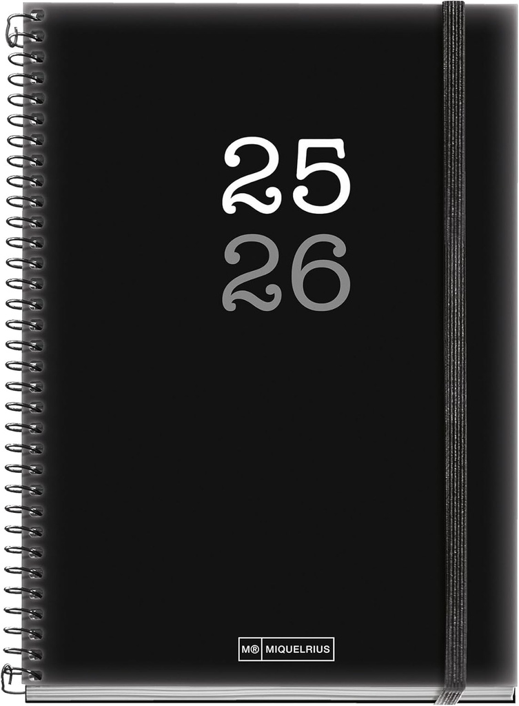 [MR26897] Agenda Escolar 25-26, Planificador 12 Meses: Septiembre 2025 a Agosto 2026, Tamaño 150 x 213 mm, Semana Vista, Cubierta de Polipropileno Opaco, Cierre con Goma, Español-Inglés Miquelrius 