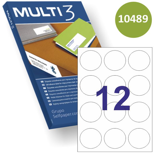 [10489] Etiquetas A4 60.0 redondas blancas100H Multi3
